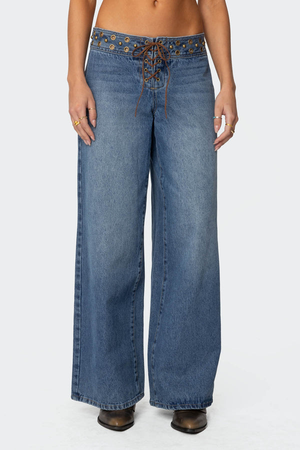 Stud & Grommet Low Rise Baggy Jeans