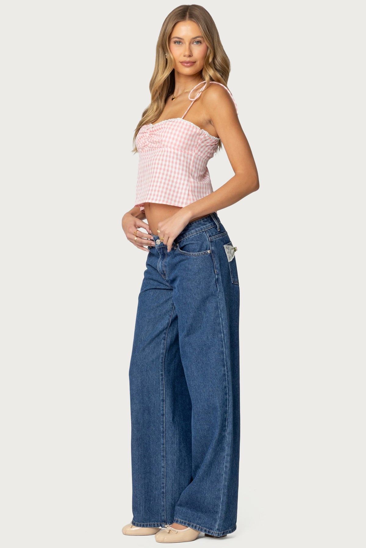 Billie Open Tie Back Gingham Top