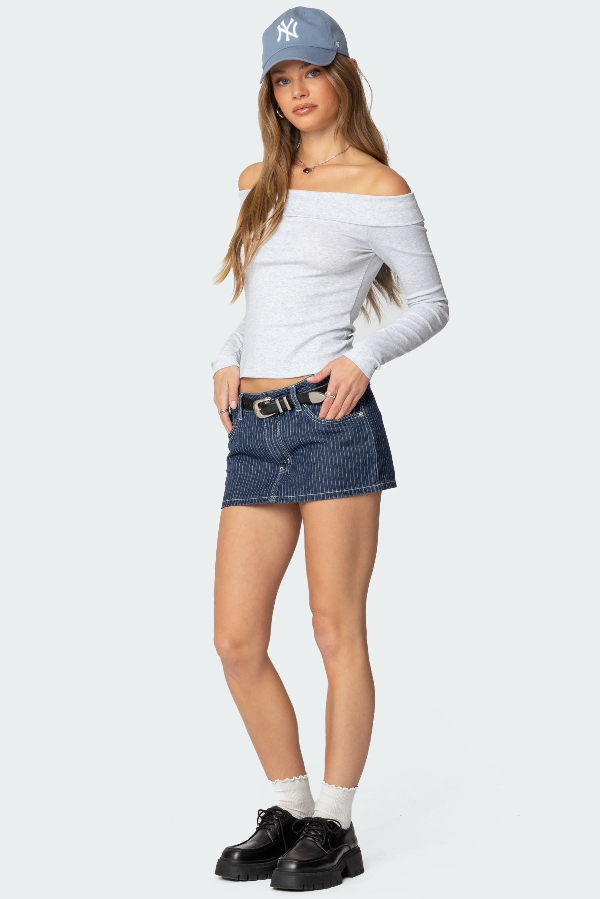 Neria Pinstripe Denim Micro Skort