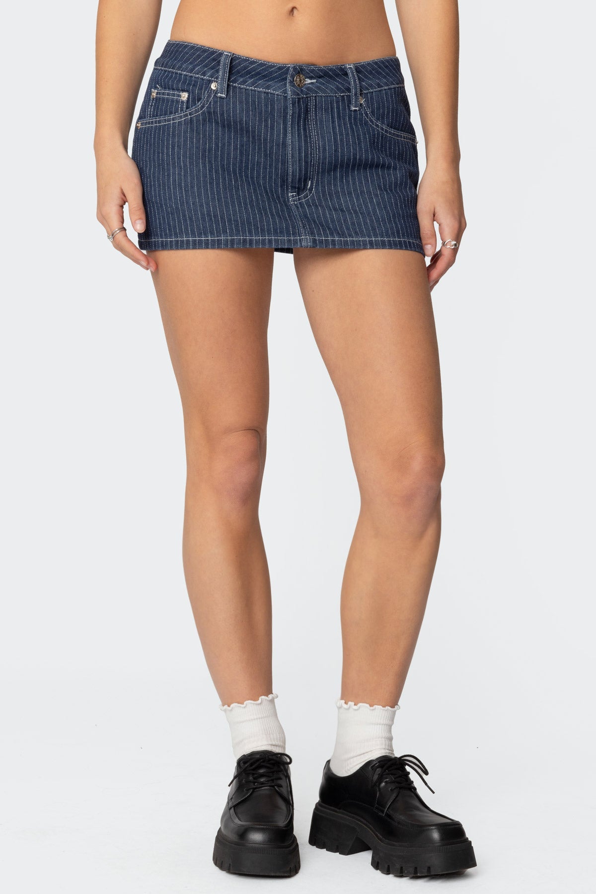 Neria Pinstripe Denim Micro Skort