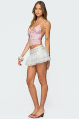 Double Belt Ruffled Chiffon Mini Skort