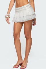 Double Belt Ruffled Chiffon Mini Skort