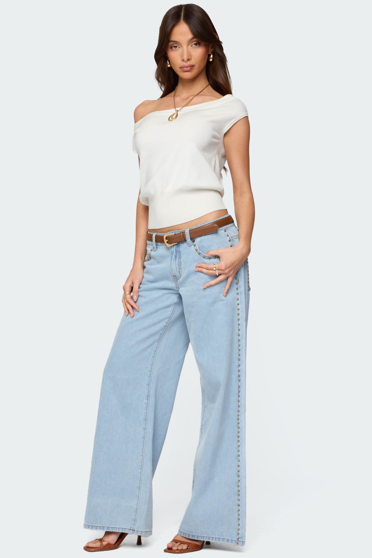 Stassie Studded Low Rise Baggy Jeans