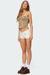Hearts Low Rise Micro Denim Shorts