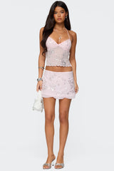 Nelley Beaded Sequin Chiffon Mini Skirt