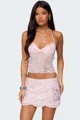 Nelley Backless Beaded Sequin Chiffon Top