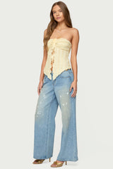 Textured Ruffle Split Front Strapless Top