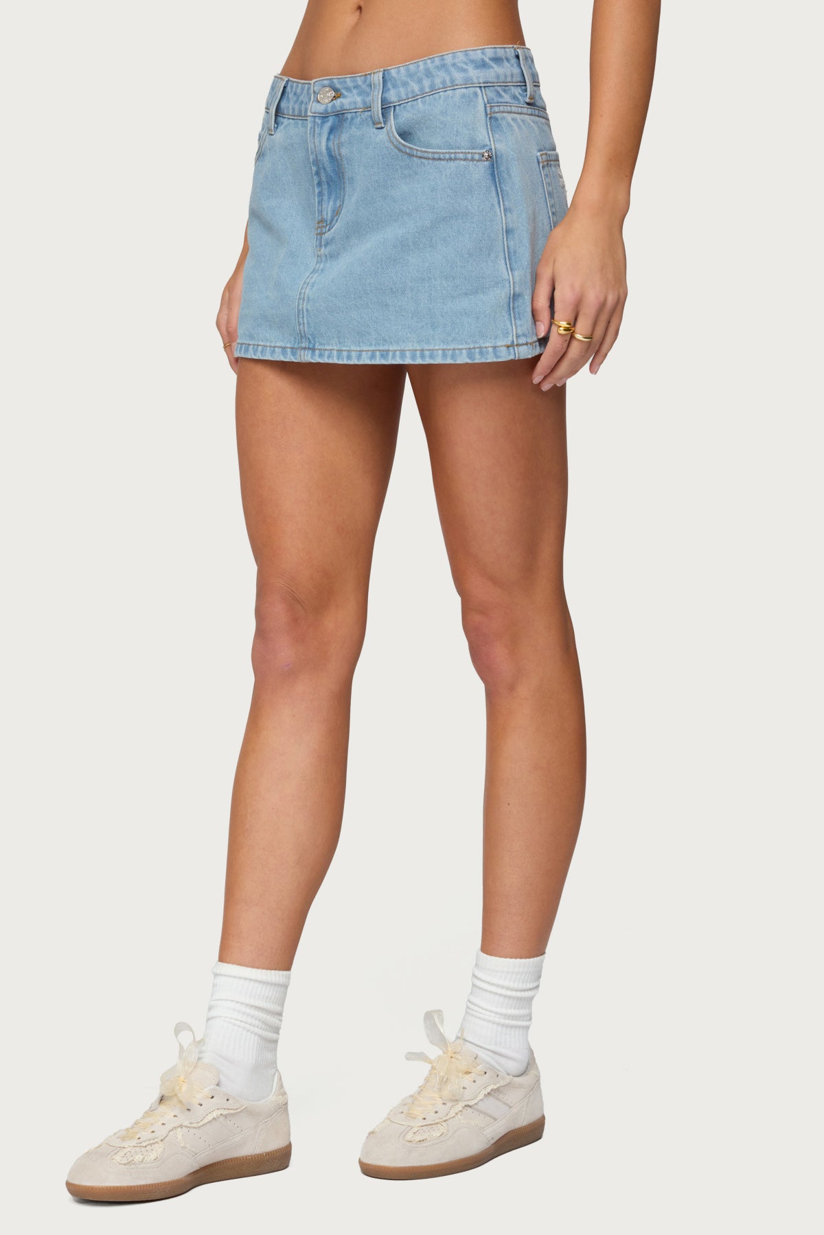 Eyelet Bows Denim Mini Skirt