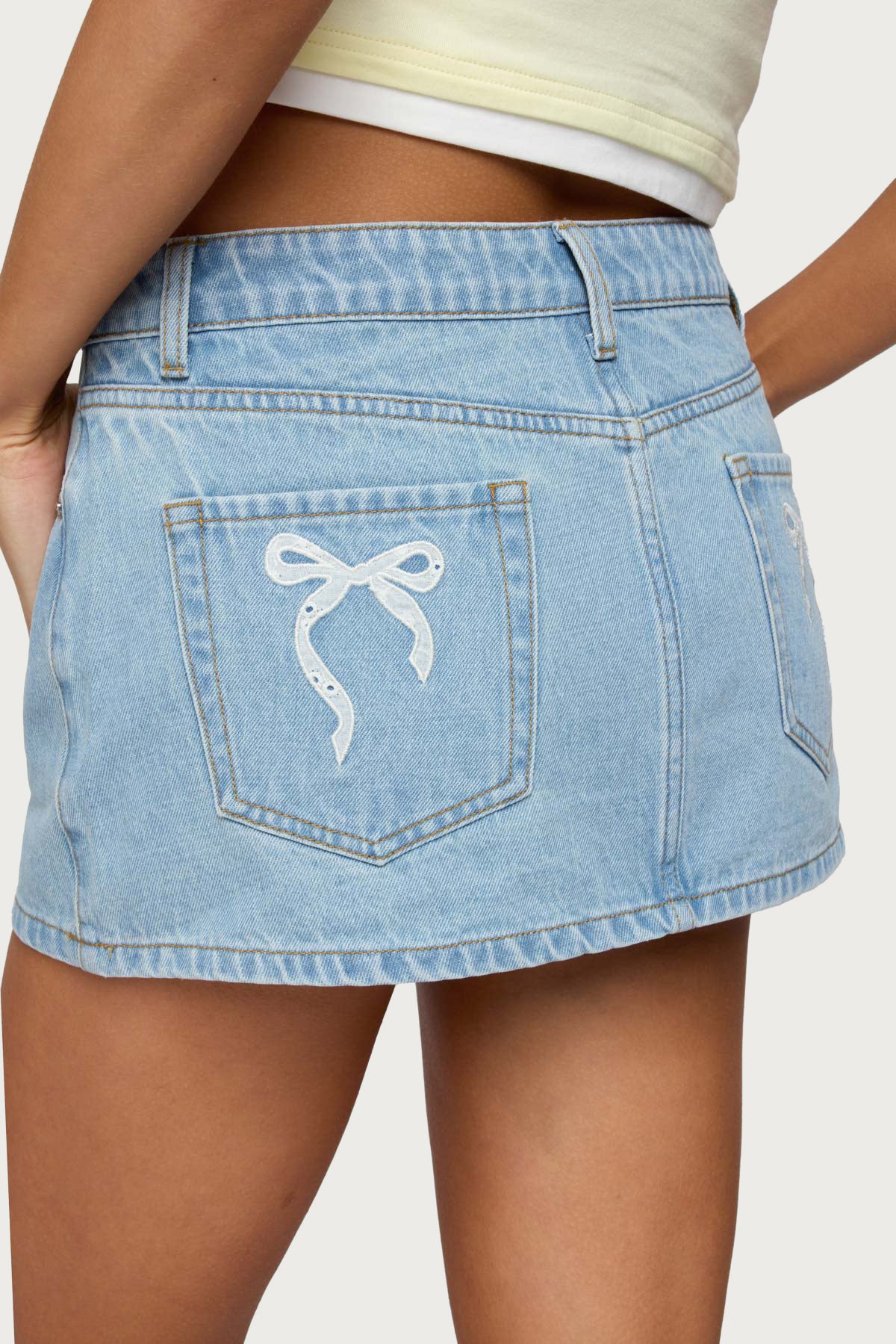 Eyelet Bows Denim Mini Skirt