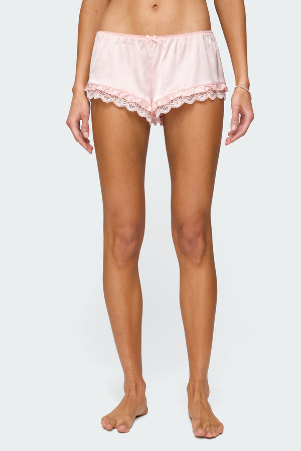 Clair Ruffle Lacey Satin Effect Shorts