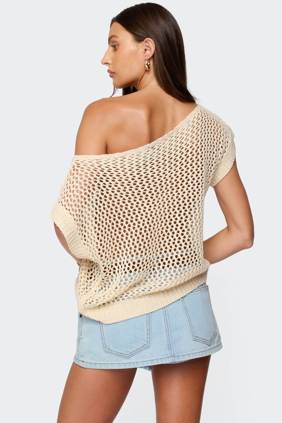 Trix Off Shoulder Open Knit Top