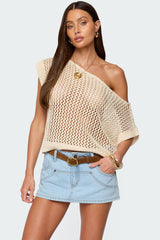Trix Off Shoulder Open Knit Top