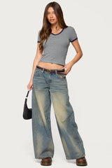 Fawn Striped V Neck T Shirt