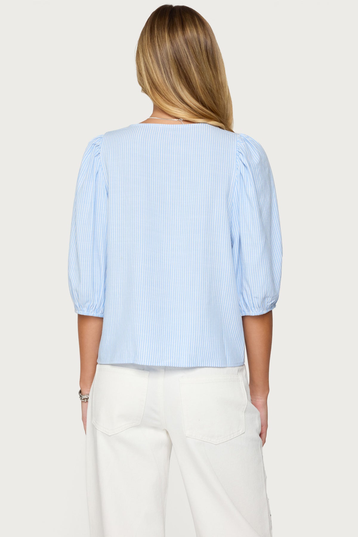 Pinstripe Linen Look Button Up Shirt