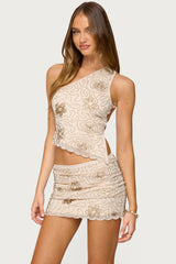 Astrid Beaded Backless One Shoulder Top