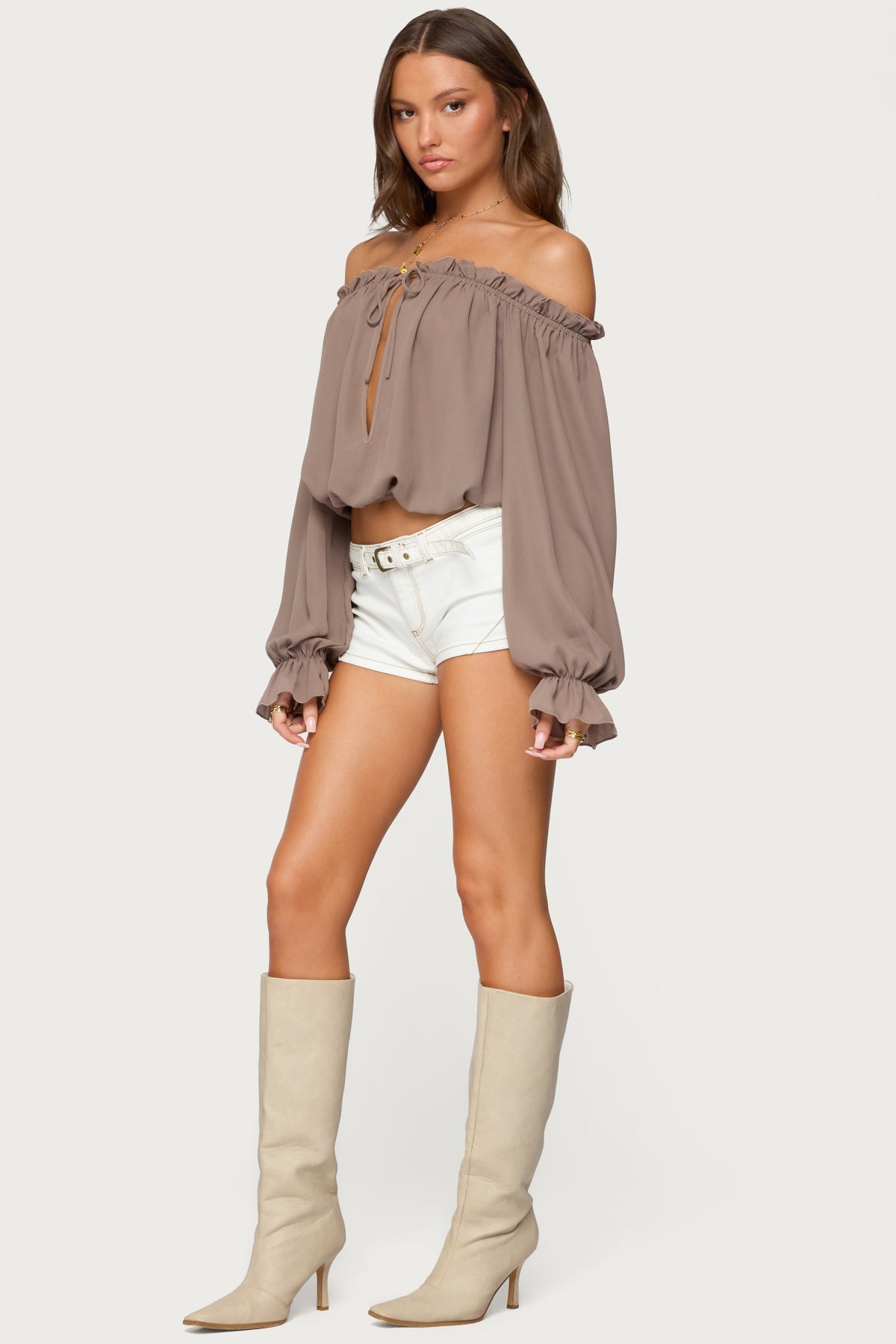 Juna Off Shoulder Ruffle Chiffon Top