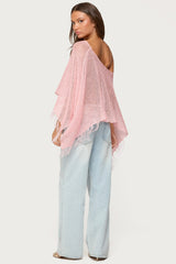 Sequin Fringe Knit Poncho