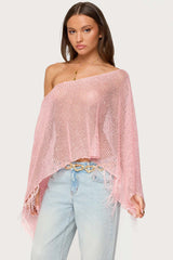 Sequin Fringe Knit Poncho