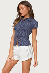 Polka Dot Tailored Button Up Shirt
