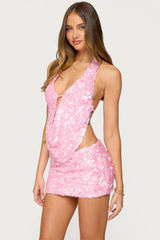 Lita Sequin Backless Cowl Neck Top