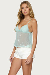 Sequin Sheer Mesh Babydoll Top