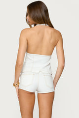 Ciel Split Front Denim Halter Top