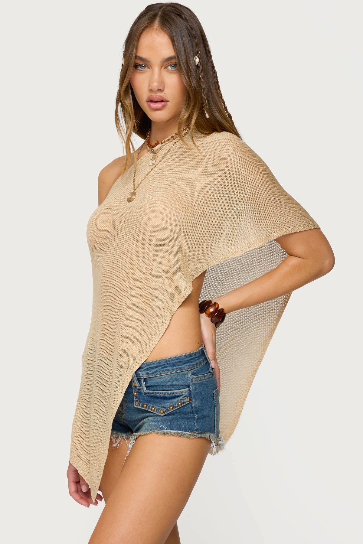 Azalia Asymmetric Knit Poncho