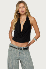 Irina Stud Cowl Neck Halter Top
