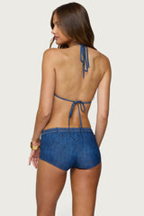 Agnes Denim Printed Boyshort Bikini Bottom