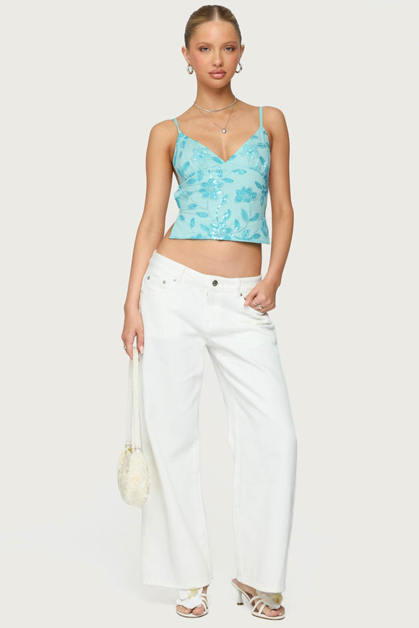 Pia Sequin Floral Backless Top