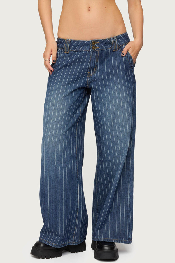 Petite Cory Striped Low Rise Baggy Jeans