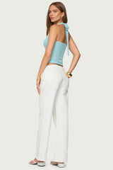Lovina Textured Striped Halter Top