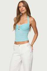 Lovina Textured Striped Halter Top