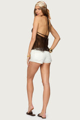 Sheer Crochet Babydoll Halter Top