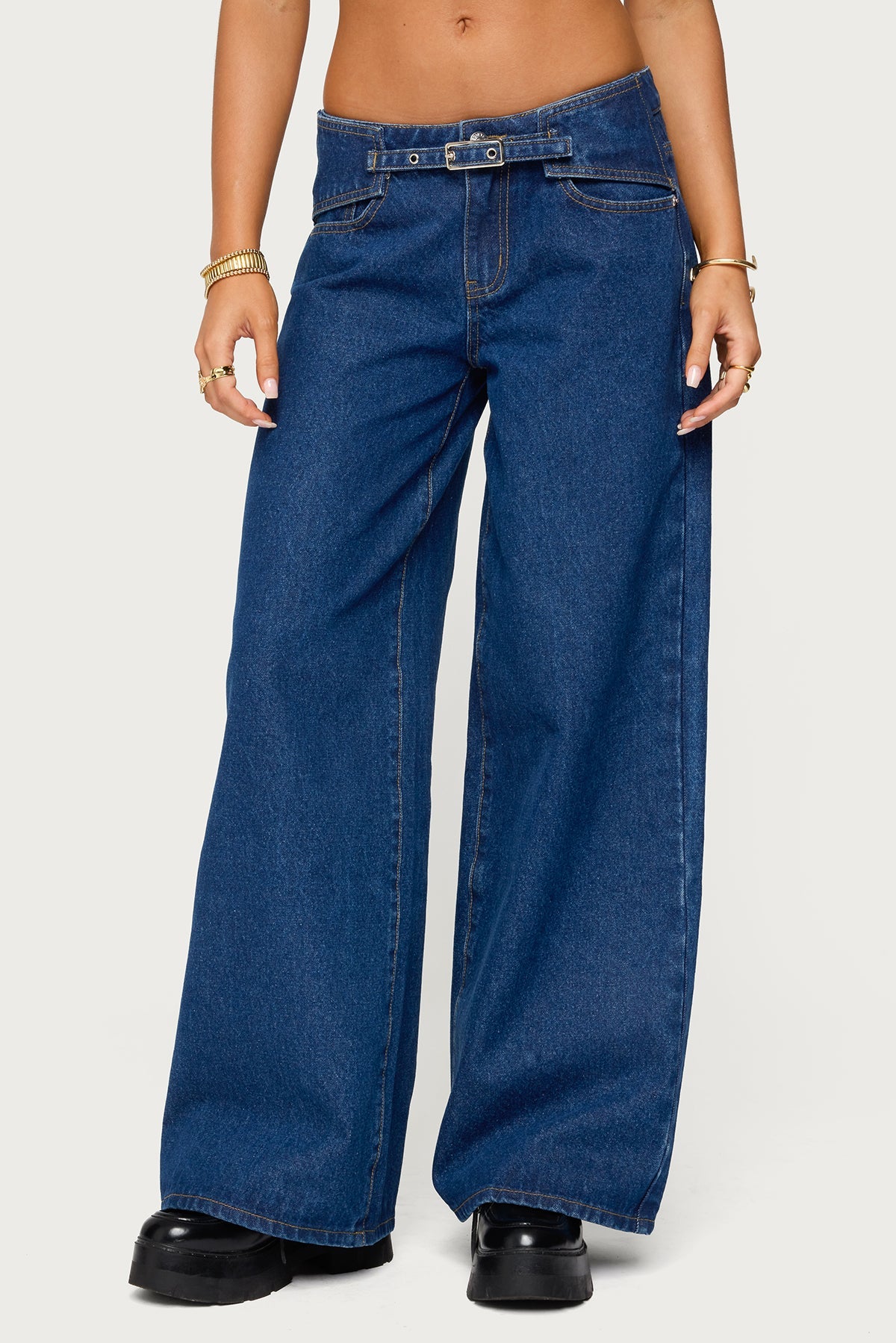 Edie Belt Detail Low Rise Baggy Jeans