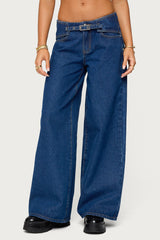 Edie Belt Detail Low Rise Baggy Jeans