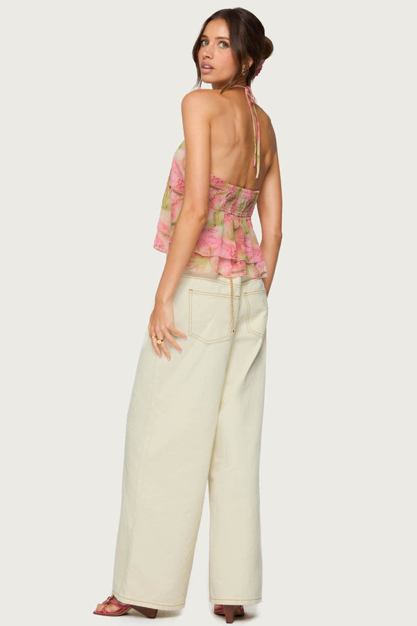 Dragon Lily Layered Chiffon Halter Top