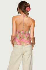 Dragon Lily Layered Chiffon Halter Top