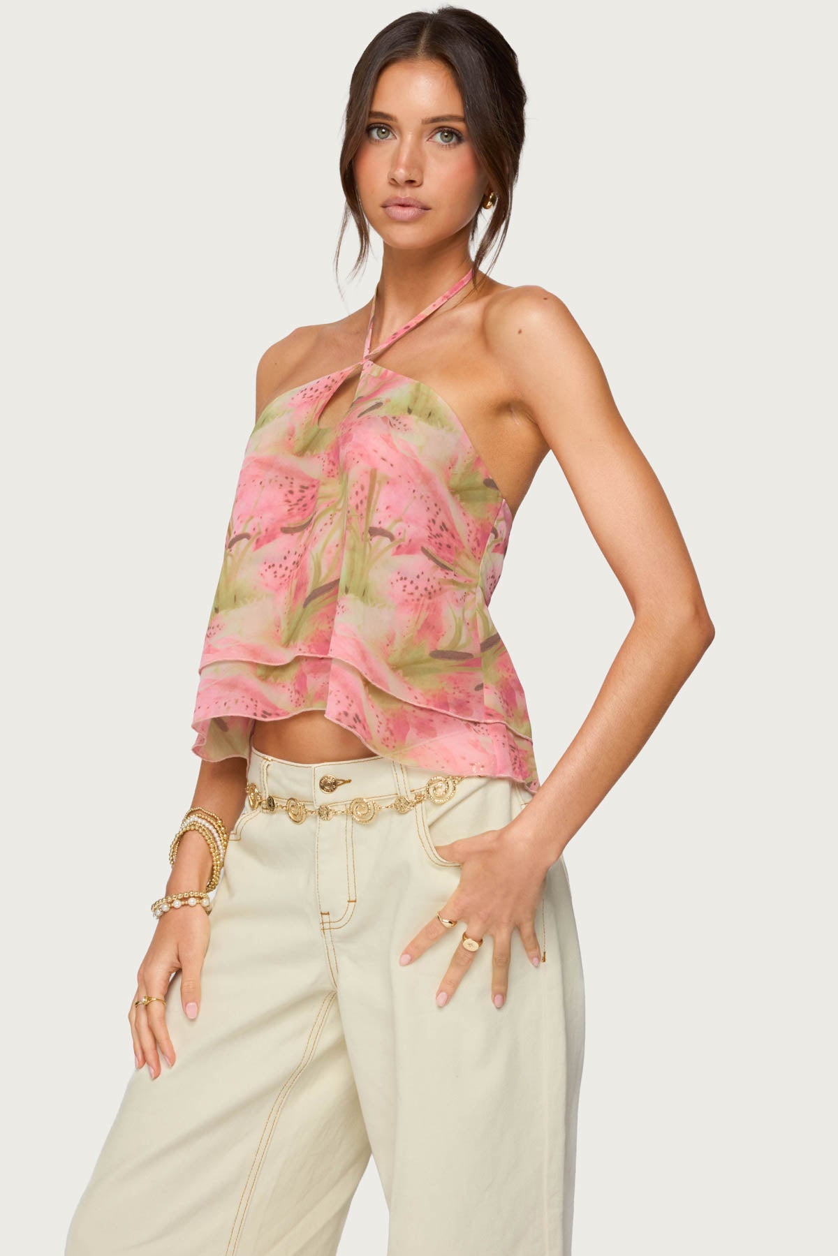 Dragon Lily Layered Chiffon Halter Top