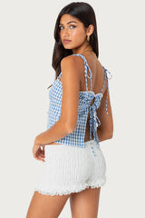 Billie Open Tie Back Gingham Top