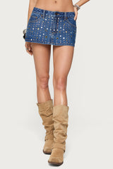 Studded Grommet Denim Mini Skort
