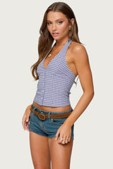Evan Gingham Button Up Halter Top