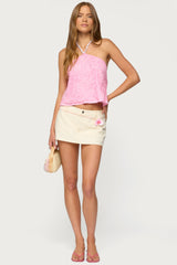 Ayva Embroidered Floral Bead Halter Top