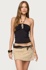 Carmel Bead Ruched Halter Top
