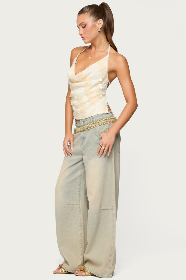 Reid Backless Sequin Cowl Neck Top