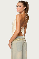 Reid Backless Sequin Cowl Neck Top
