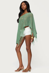 Sequin Fringe Knit Poncho