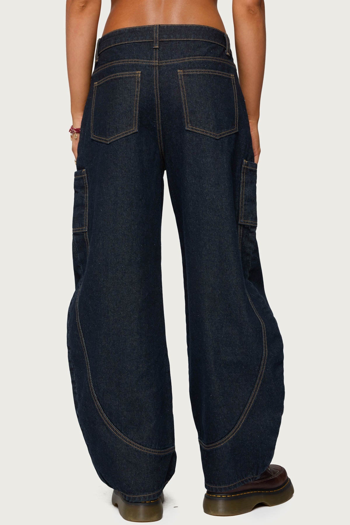 Aden Contrast Stitch Low Rise Barrel Jeans