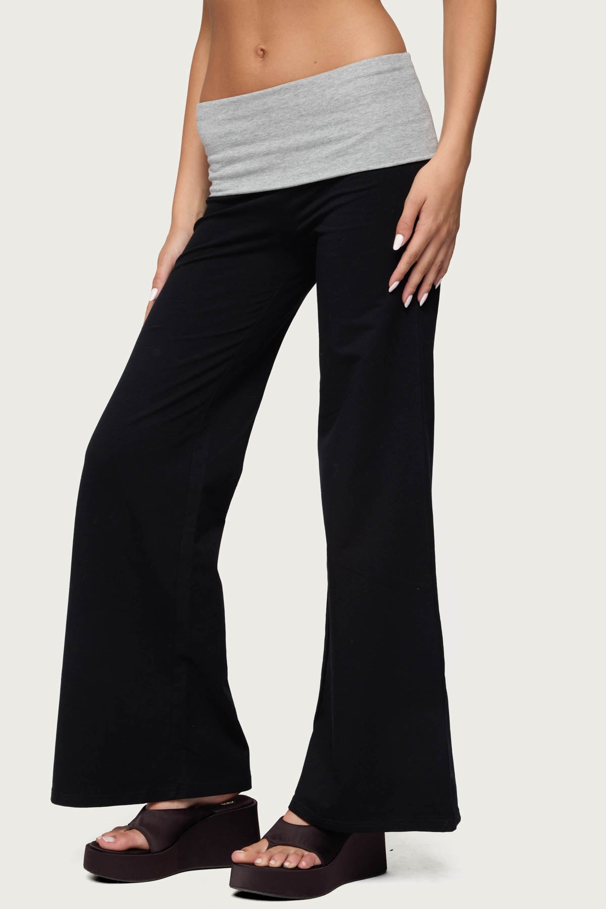 Wide Leg Contrast Foldover Trousers
