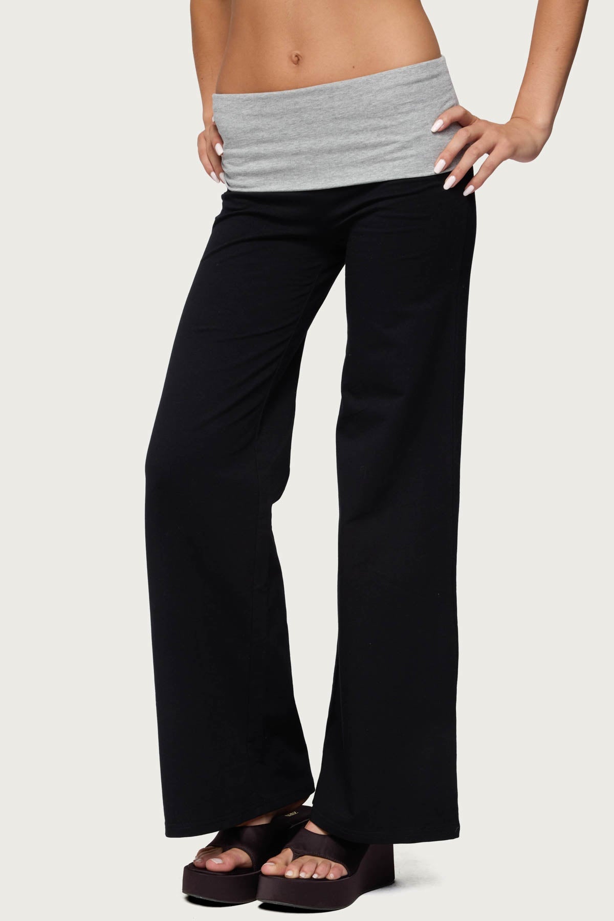Wide Leg Contrast Foldover Trousers